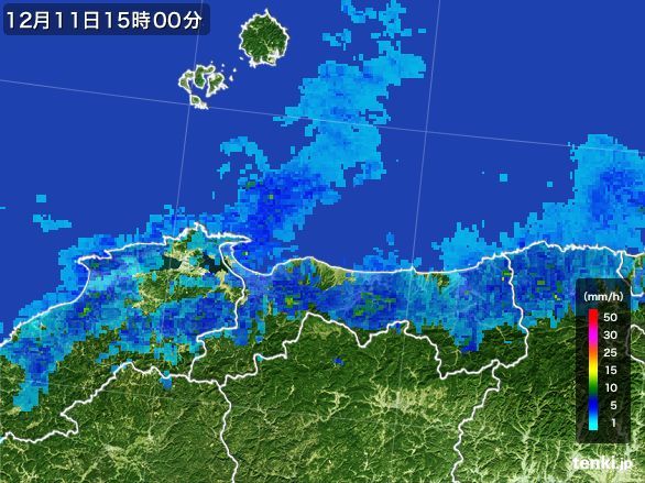 鳥取県の雨雲レーダー(2015年12月11日)