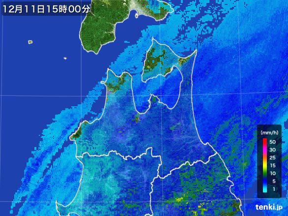 青森県の雨雲レーダー(2015年12月11日)