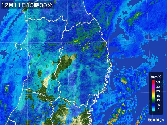 岩手県の雨雲レーダー(2015年12月11日)