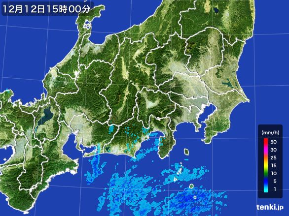 関東・甲信地方の雨雲レーダー(2015年12月12日)