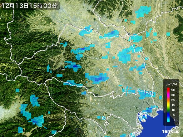 埼玉県の雨雲レーダー(2015年12月13日)