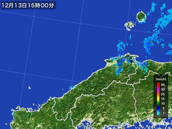 島根県の雨雲レーダー(2015年12月13日)