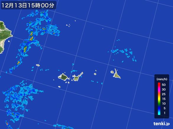 宮古・石垣・与那国(沖縄県)の雨雲レーダー(2015年12月13日)