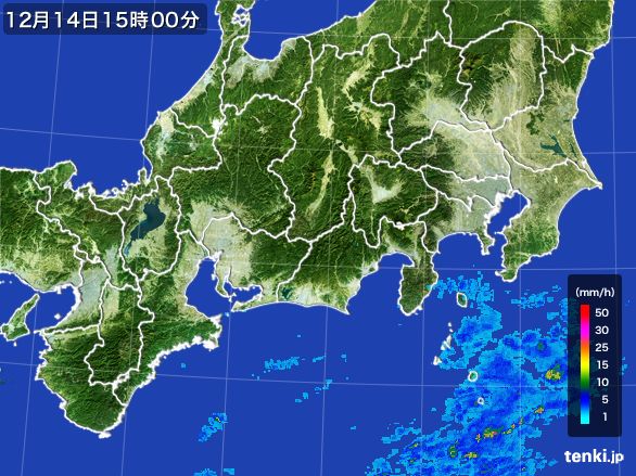 東海地方の雨雲レーダー(2015年12月14日)