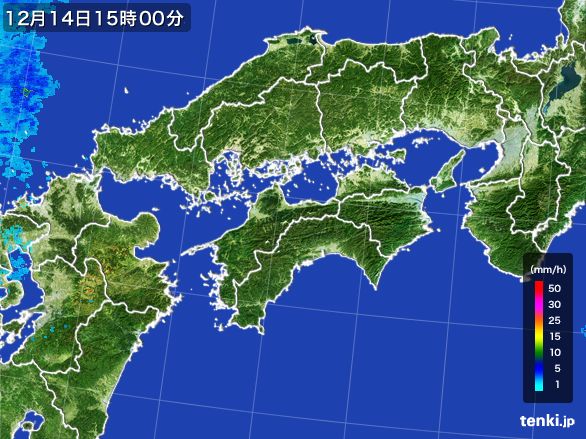 四国地方の雨雲レーダー(2015年12月14日)