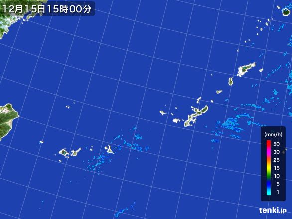 沖縄地方の雨雲レーダー(2015年12月15日)