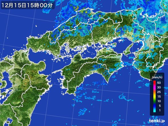 四国地方の雨雲レーダー(2015年12月15日)