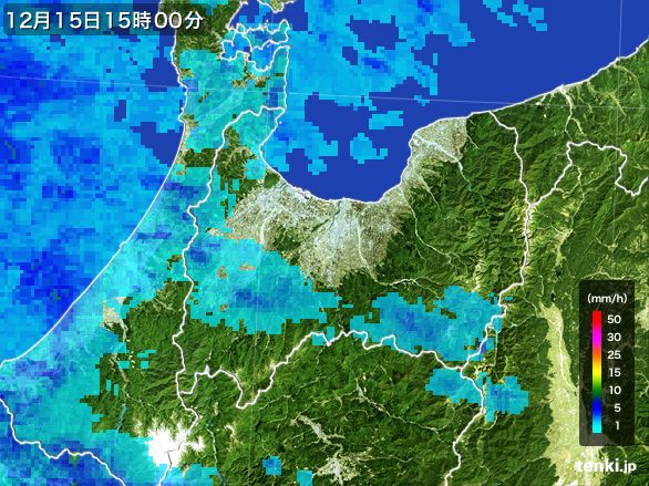 富山県の雨雲レーダー(2015年12月15日)