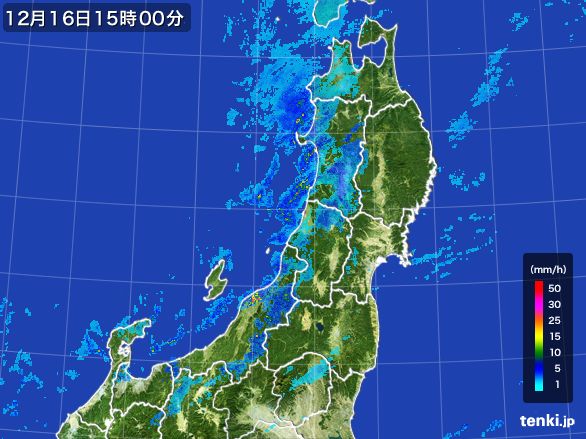東北地方の雨雲レーダー(2015年12月16日)