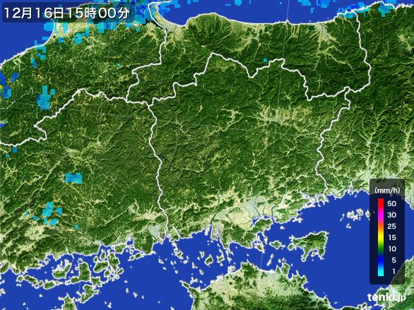 岡山県の雨雲レーダー(2015年12月16日)