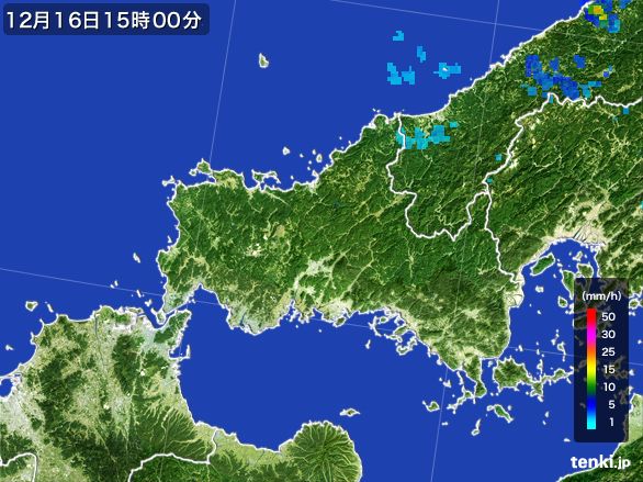 山口県の雨雲レーダー(2015年12月16日)