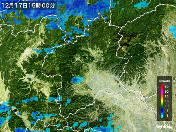 群馬県の雨雲レーダー(2015年12月17日)