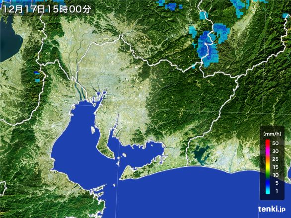 愛知県の雨雲レーダー(2015年12月17日)