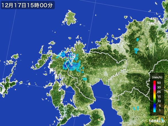 佐賀県の雨雲レーダー(2015年12月17日)