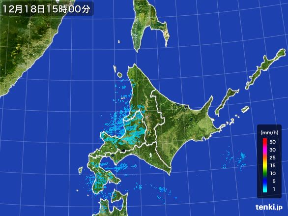 北海道地方の雨雲レーダー(2015年12月18日)