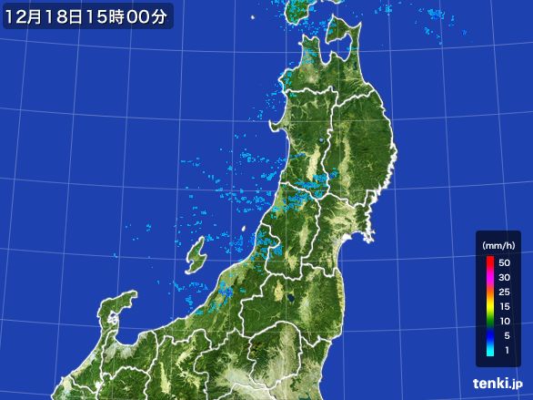 東北地方の雨雲レーダー(2015年12月18日)