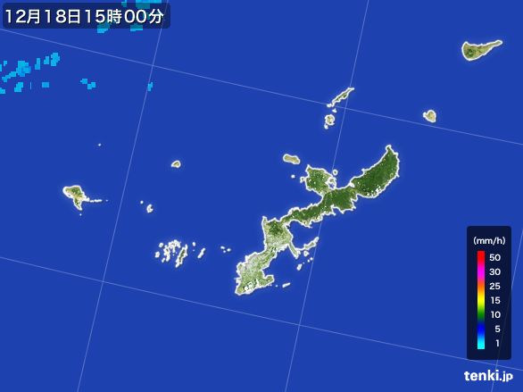 沖縄県の雨雲レーダー(2015年12月18日)