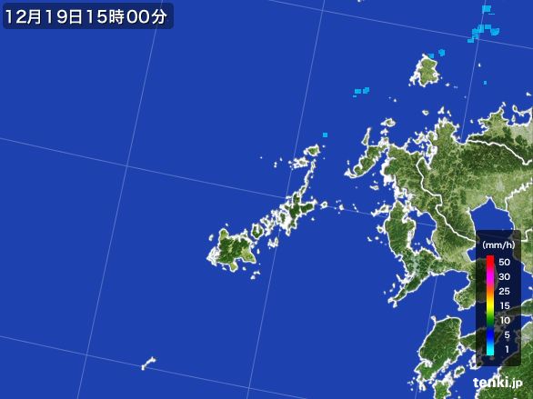 五島列島(長崎県)の雨雲レーダー(2015年12月19日)
