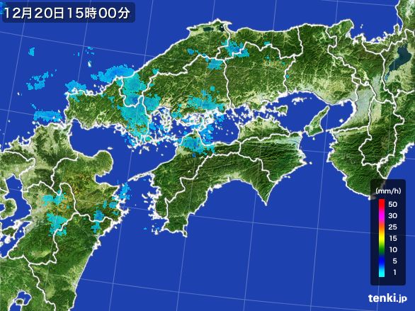 四国地方の雨雲レーダー(2015年12月20日)