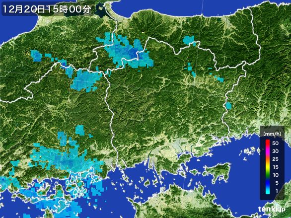 岡山県の雨雲レーダー(2015年12月20日)