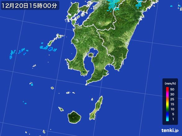 鹿児島県の雨雲レーダー(2015年12月20日)