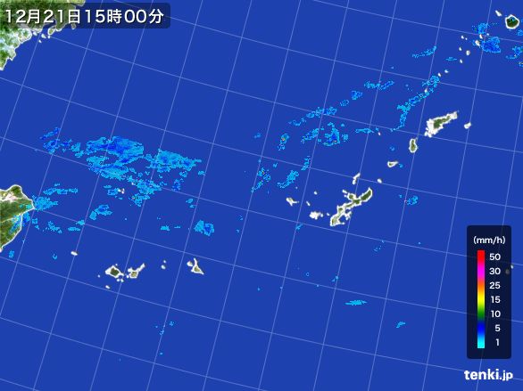 沖縄地方の雨雲レーダー(2015年12月21日)