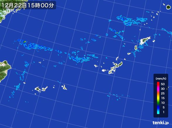 沖縄地方の雨雲レーダー(2015年12月22日)