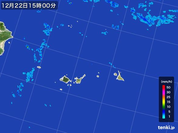 宮古・石垣・与那国(沖縄県)の雨雲レーダー(2015年12月22日)