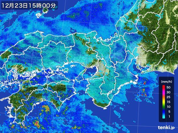 近畿地方の雨雲レーダー(2015年12月23日)
