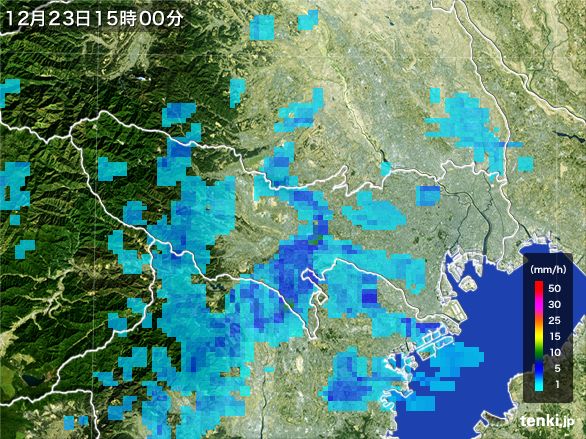 東京都の雨雲レーダー(2015年12月23日)