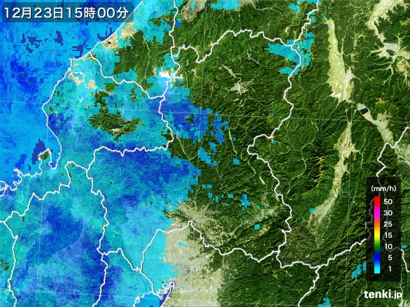 岐阜県の雨雲レーダー(2015年12月23日)