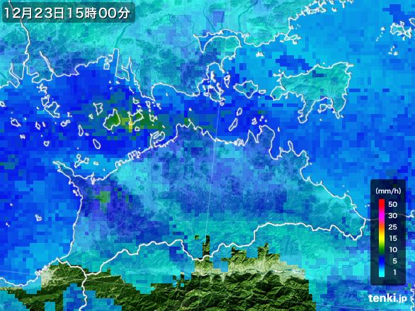香川県の雨雲レーダー(2015年12月23日)