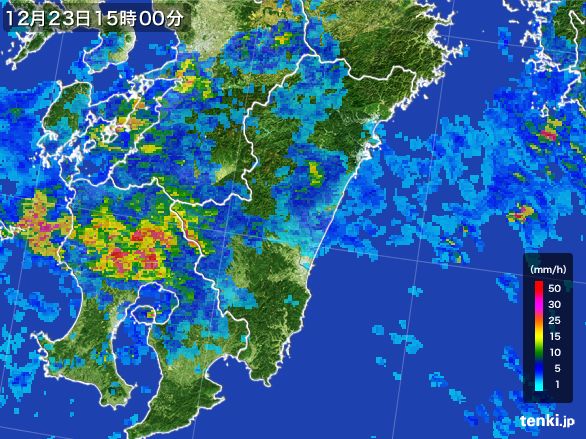 宮崎県の雨雲レーダー(2015年12月23日)