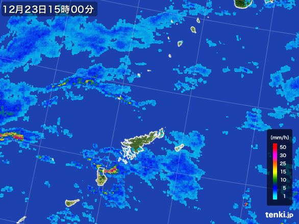 奄美諸島(鹿児島県)の雨雲レーダー(2015年12月23日)