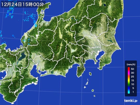 関東・甲信地方の雨雲レーダー(2015年12月24日)
