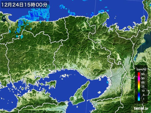 兵庫県の雨雲レーダー(2015年12月24日)