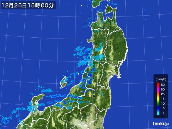 東北地方の雨雲レーダー(2015年12月25日)