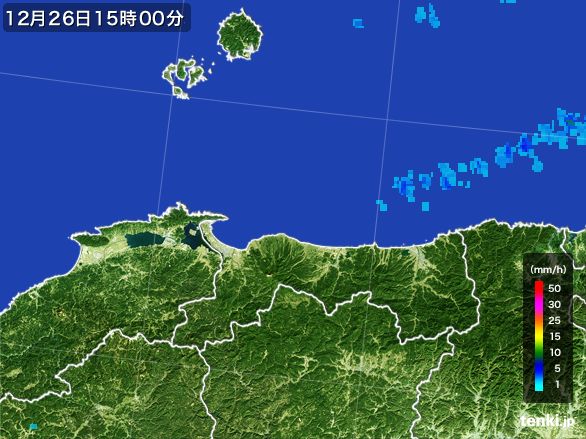 鳥取県の雨雲レーダー(2015年12月26日)