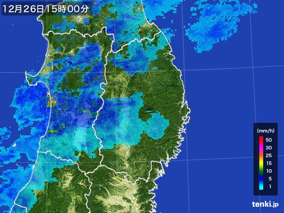 岩手県の雨雲レーダー(2015年12月26日)