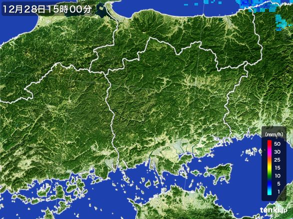 岡山県の雨雲レーダー(2015年12月28日)