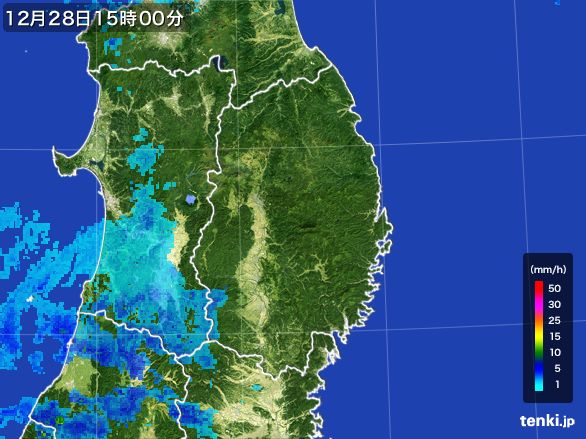 岩手県の雨雲レーダー(2015年12月28日)