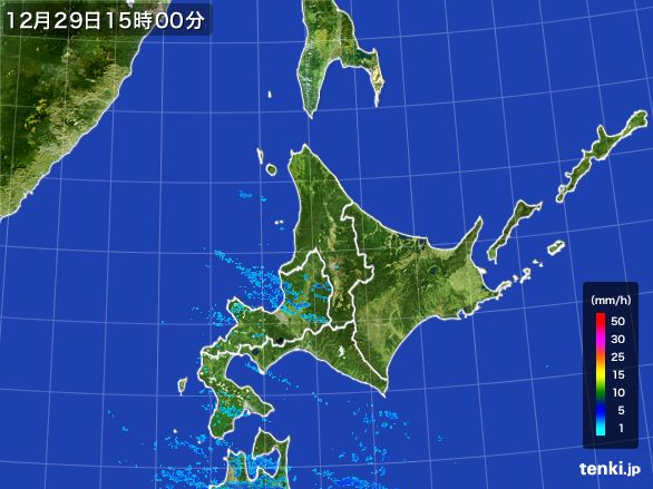 北海道地方の雨雲レーダー(2015年12月29日)