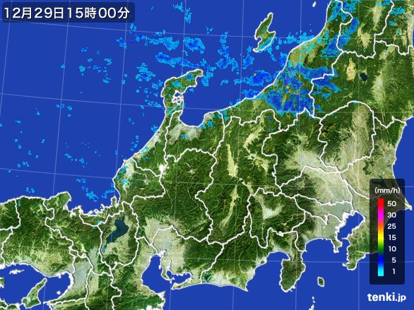 北陸地方の雨雲レーダー(2015年12月29日)