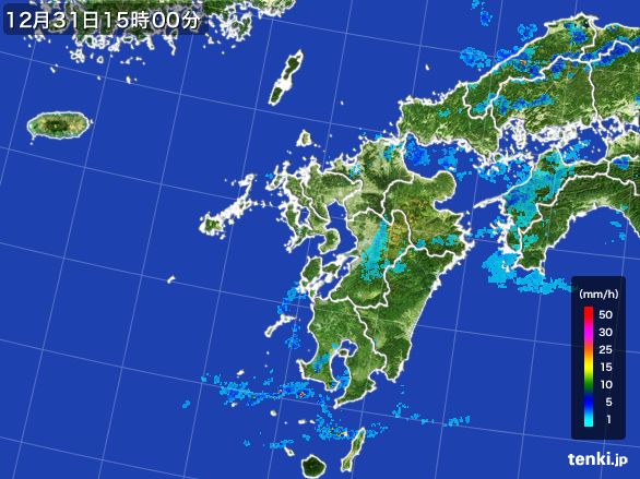 九州地方の雨雲レーダー(2015年12月31日)