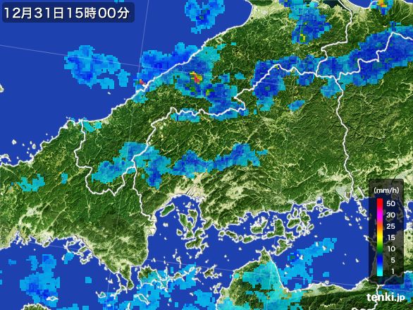 広島県の雨雲レーダー(2015年12月31日)