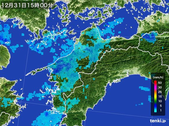愛媛県の雨雲レーダー(2015年12月31日)