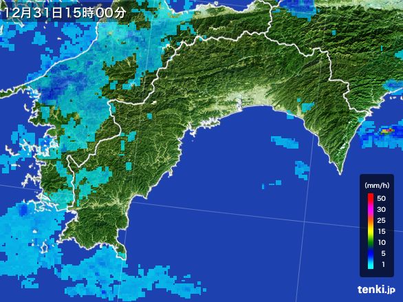 高知県の雨雲レーダー(2015年12月31日)