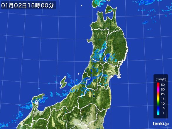 東北地方の雨雲レーダー(2016年01月02日)