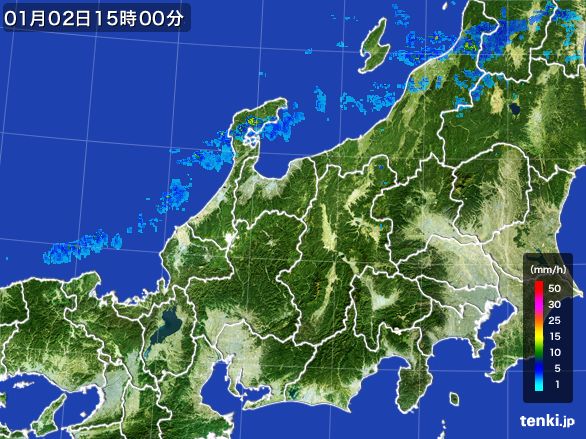 北陸地方の雨雲レーダー(2016年01月02日)