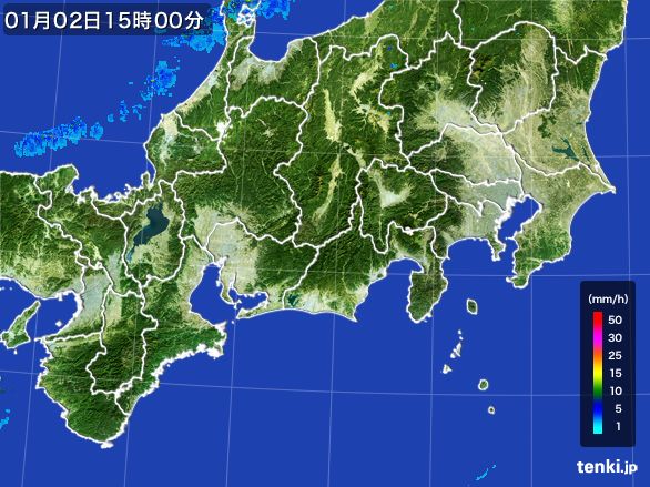 東海地方の雨雲レーダー(2016年01月02日)